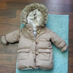 Zara Beige Puffer Coat with Faux Fur Hood